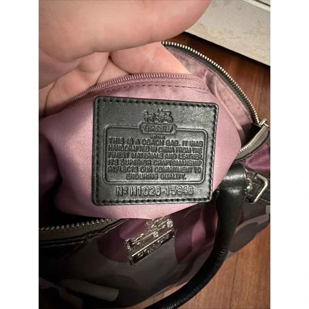 Coach Madison Sophia Sateen Clover Purse Handbag Black Purple Gray 15946